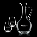 25 Oz. Deane Crystalline Carafe w/ 2 Stemless Wine Glasses